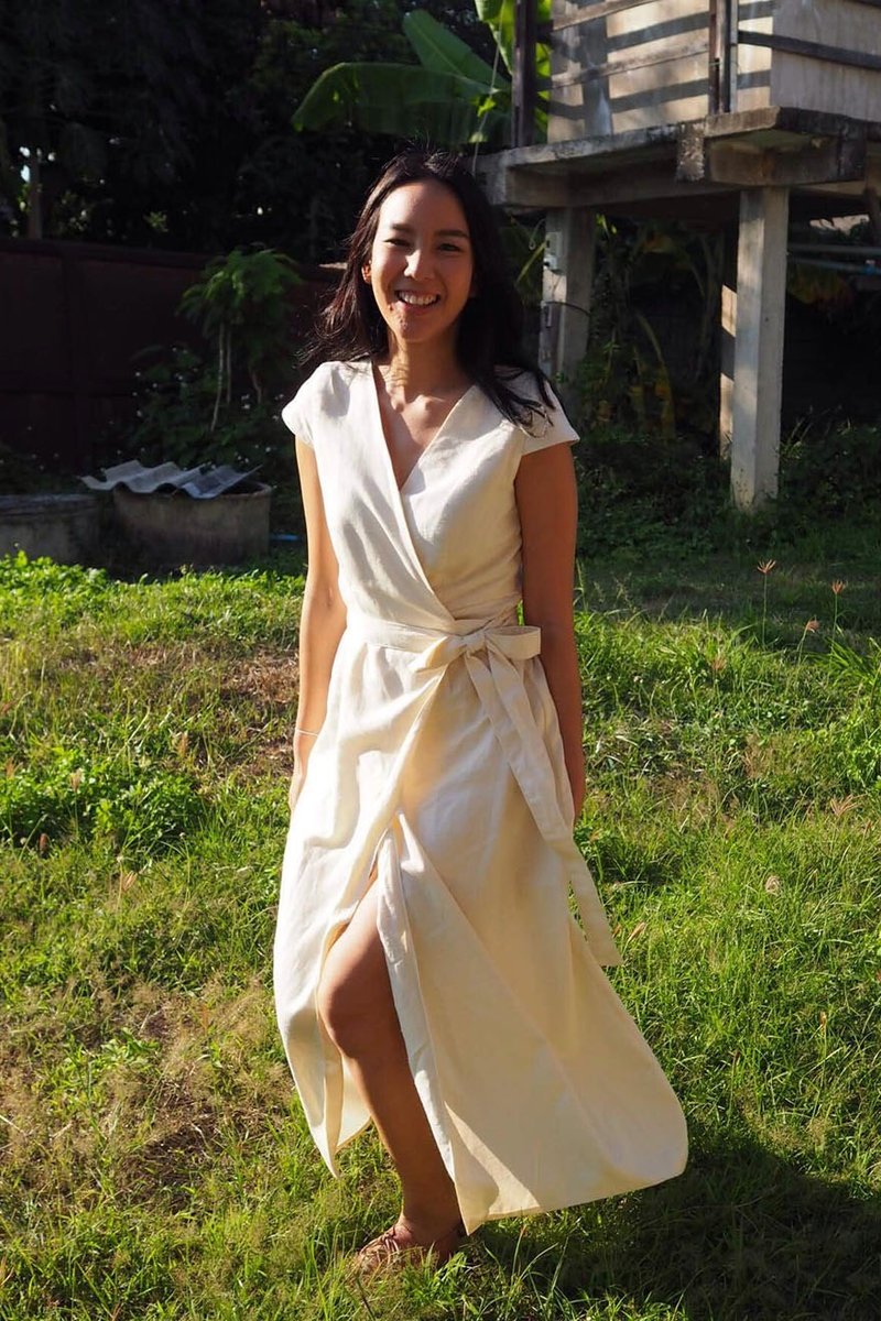 Isabella wrap dress in white cream linen
