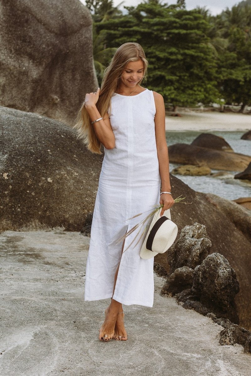 Classic white linen maxi dress